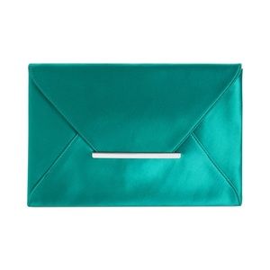 BCBG emerald satin envelope clutch